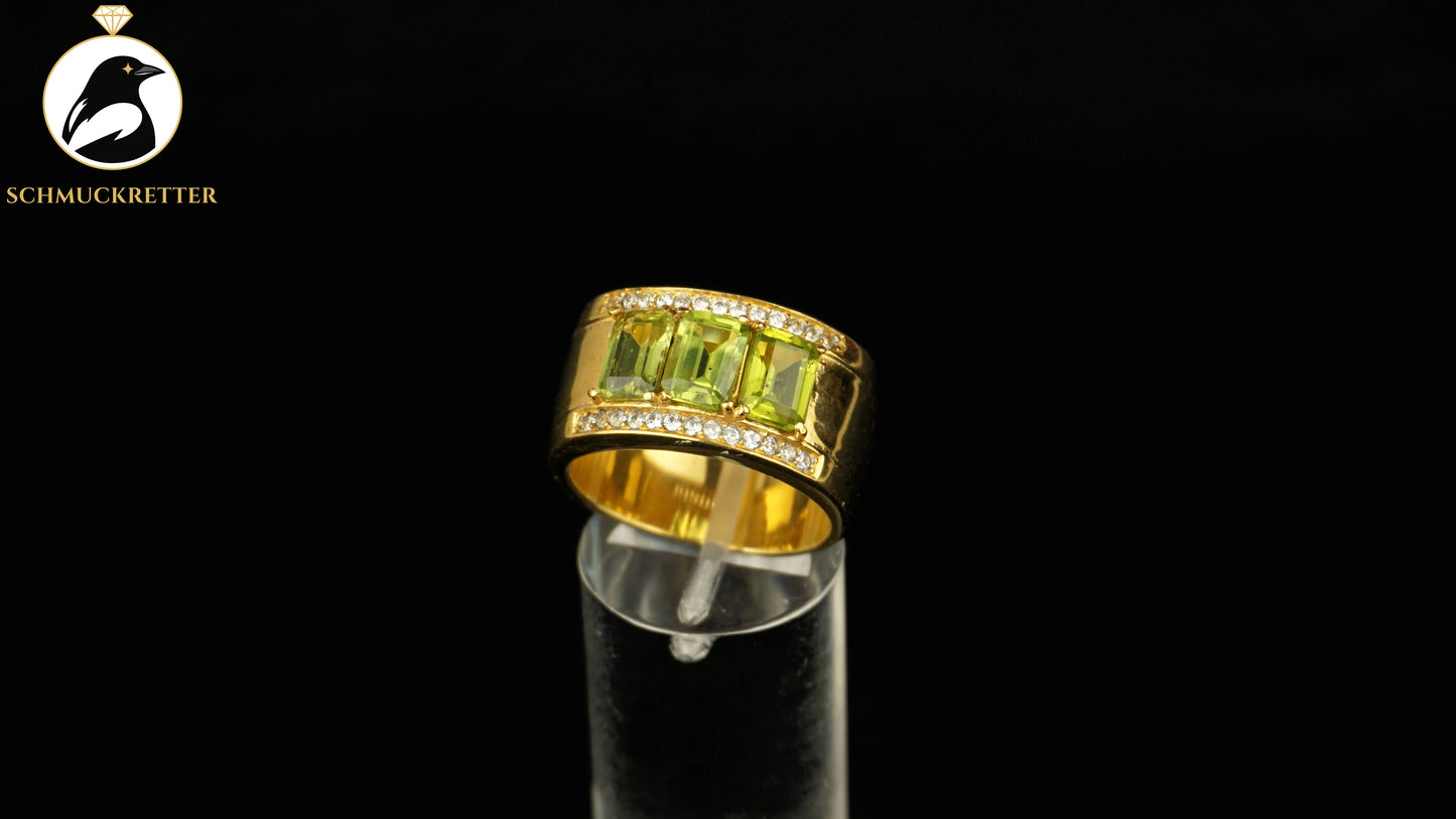 Breiter Ring aus vergoldetem 316 Edelstahl mit Peridot und Zirkonia, Gr. 60