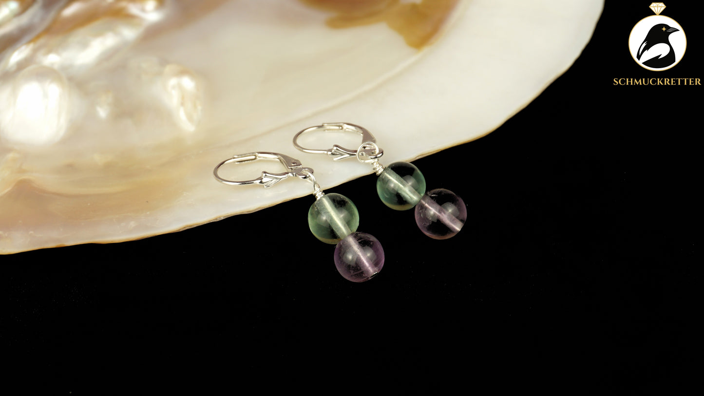 Fluorit Ohrringe aus 925 Silber, zweifarbig