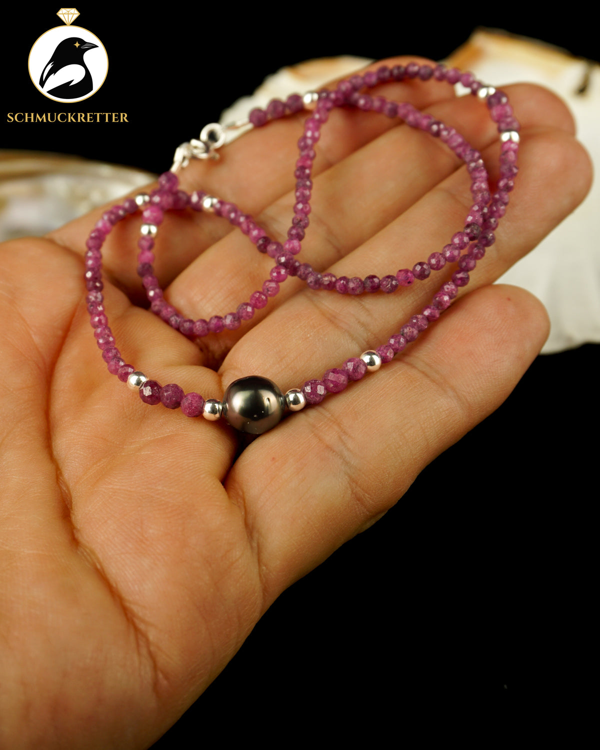 Tahitiperlen-Collier mit Rubin | 925 Silber
