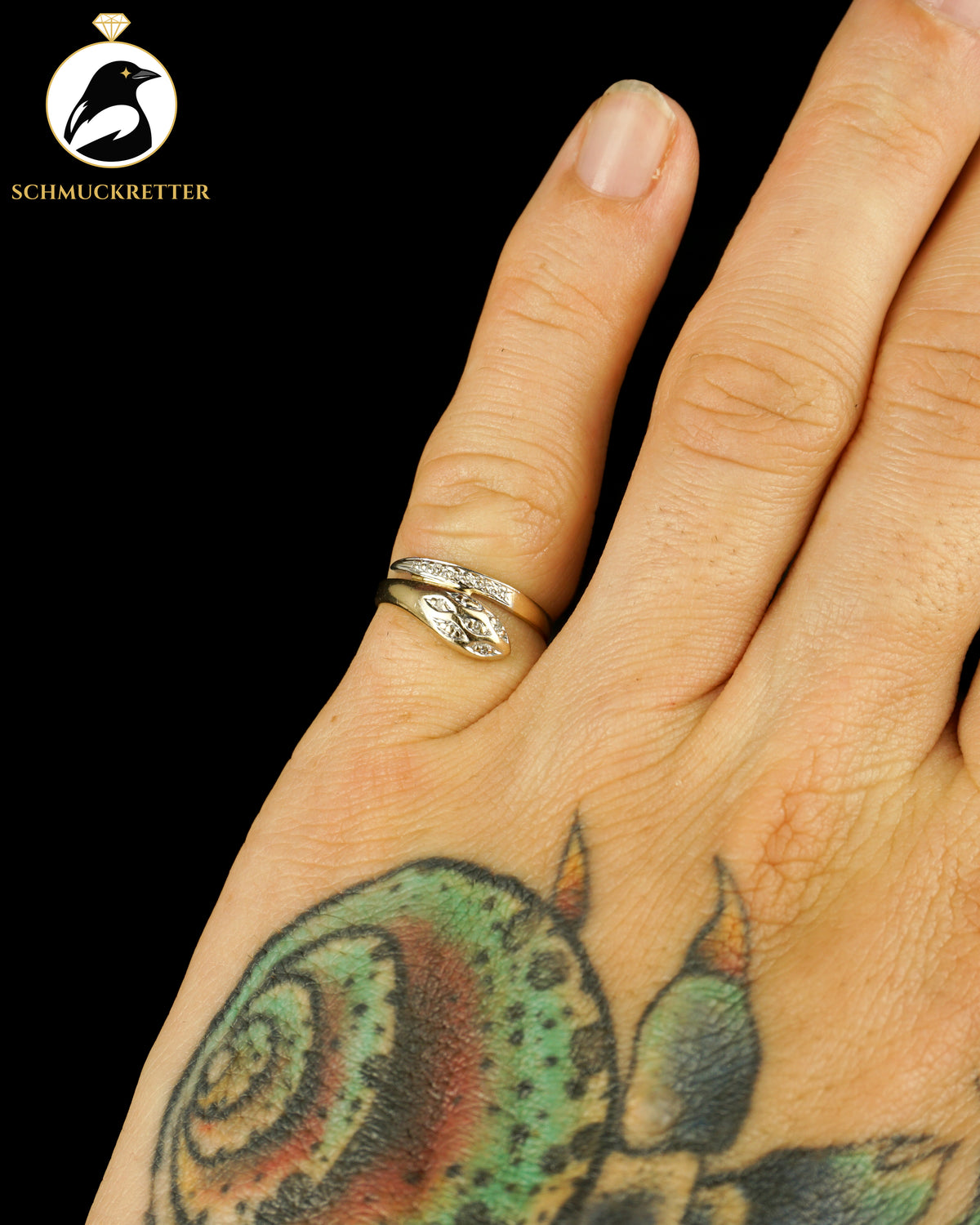 Schlangenring aus 585 Gold mit Diamanten, Gr. 50
