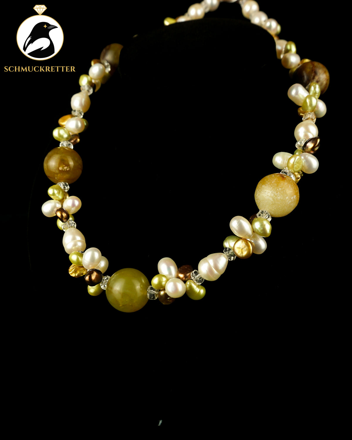 Set: Armband und Kette aus Süßwasserperlen & Onyxmarmor