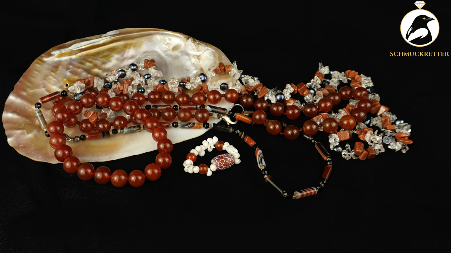 Schmuckretter Auswahl – Ketten Karneol, Achat, Ring aus Muscheln