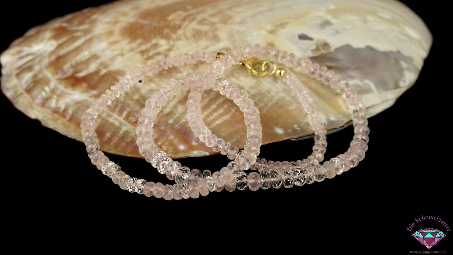 Halskette aus pinkem Morganit mit 375 Gold Verschluss, circa 75ct
