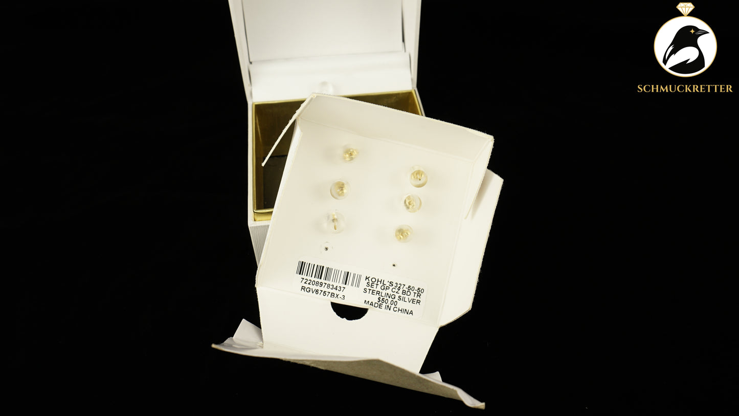 Set aus vergoldeten 925 Silber Ohrstecker mit Zirkonia, SALE