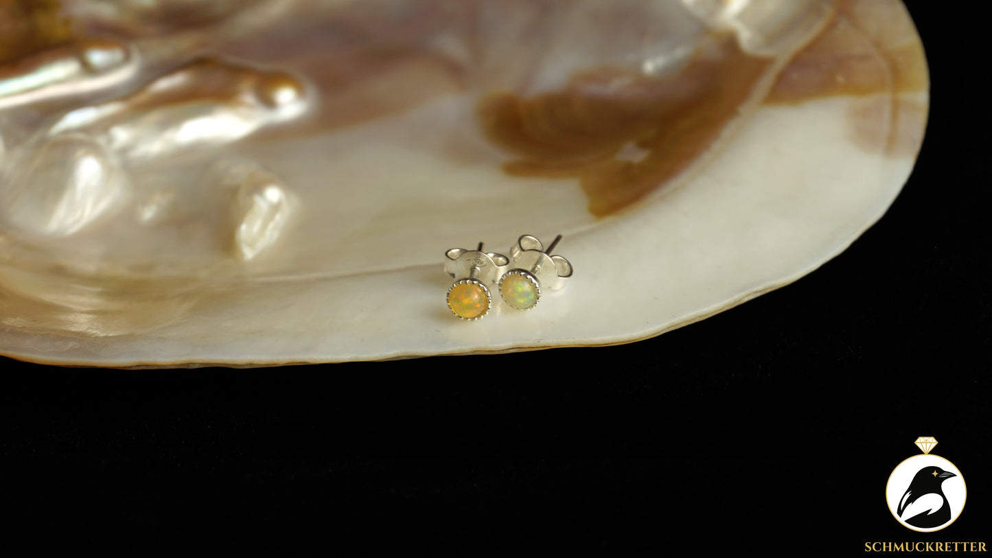 Gelbe Opal Ohrstecker aus 925 Silber (mit Orange- und Grüntönen)