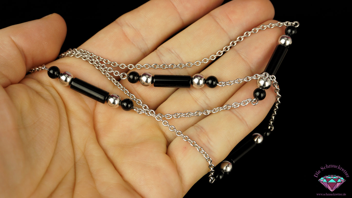 Lange Kette aus 835 Silber mit Onyx, Vintage