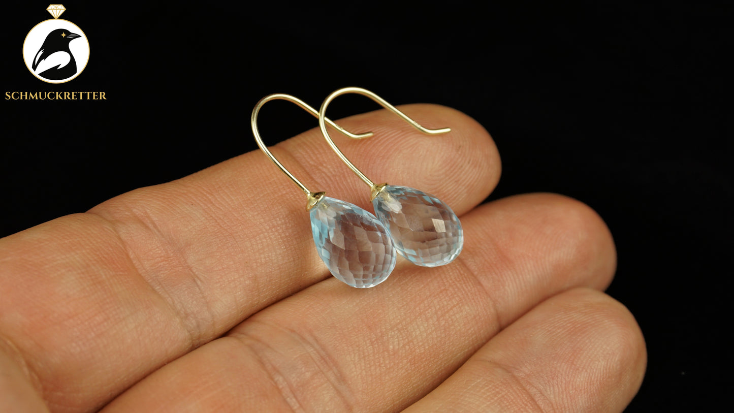 Facettierte Blautopas Ohrringe - 585 Gold