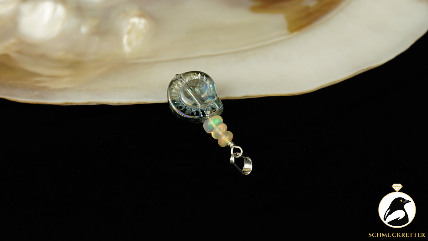 Anhänger mit buntem Welo Opal & Glasschnecke - 925 Silber