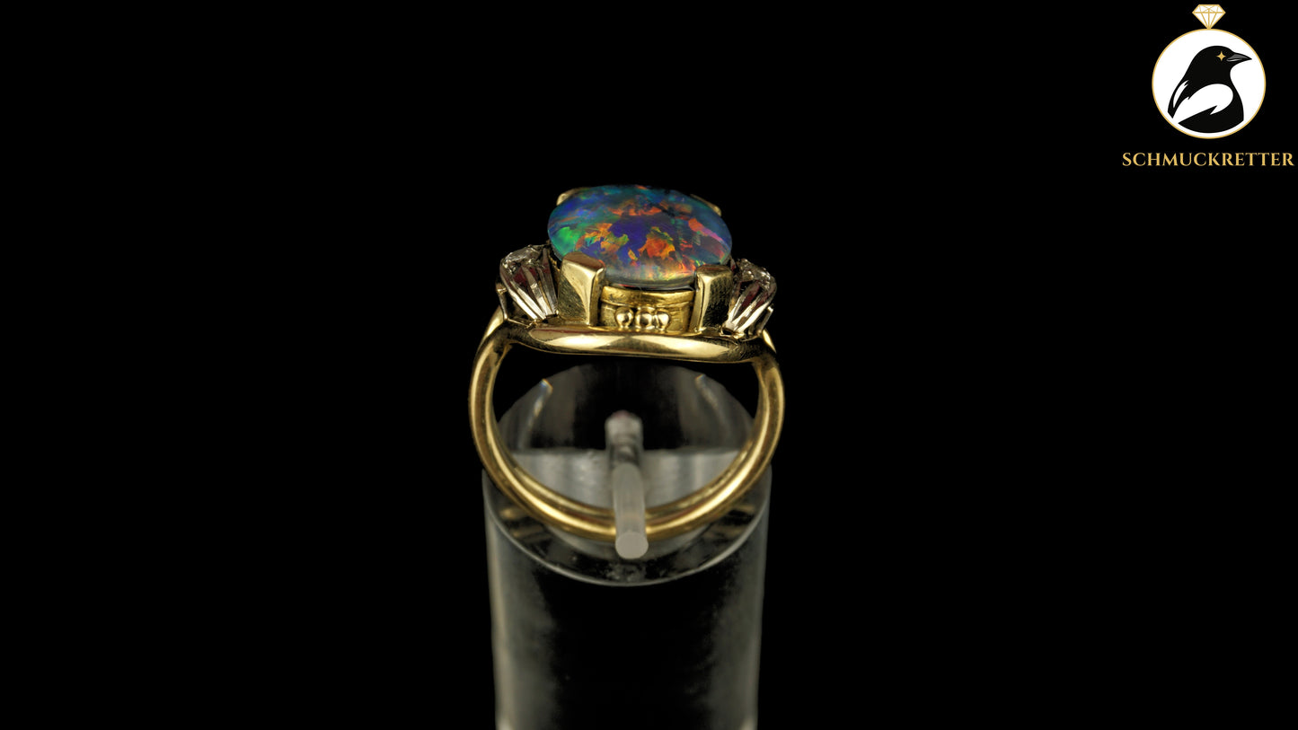 Exklusiver Opal Ring aus 585 Gold mit funkelnden Diamanten, Gr. 54