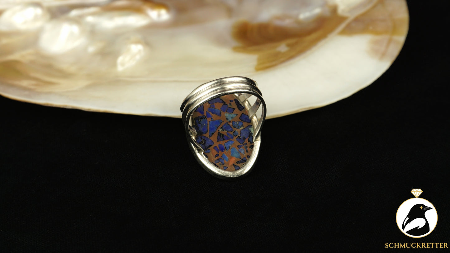 Großer 925 Silber Ring mit Mosaik-Lapislazuli, Gr. 56, SALE