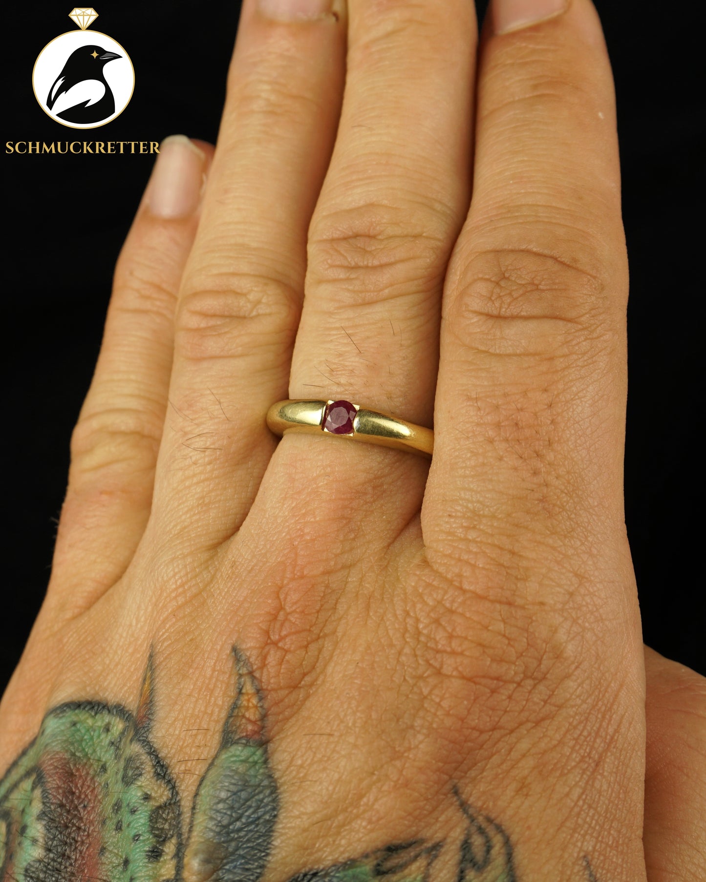Solitärring aus vergoldetem 925 Silber - mit Rubin, Gr. 60
