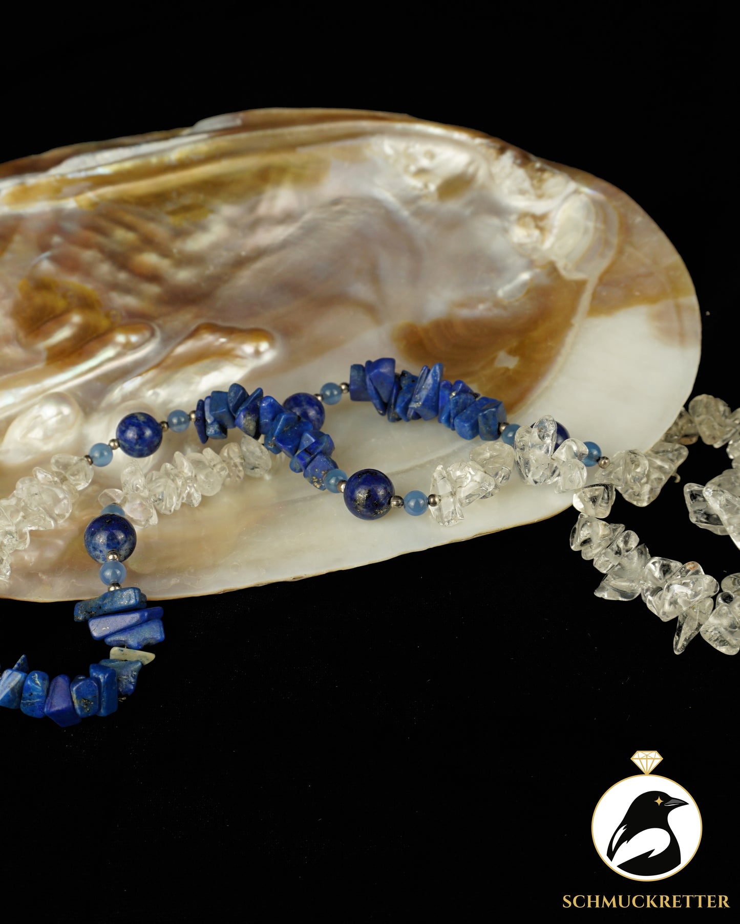 Halskette aus Bergkristall, Lapislazuli & Chalcedon- 925 Silber