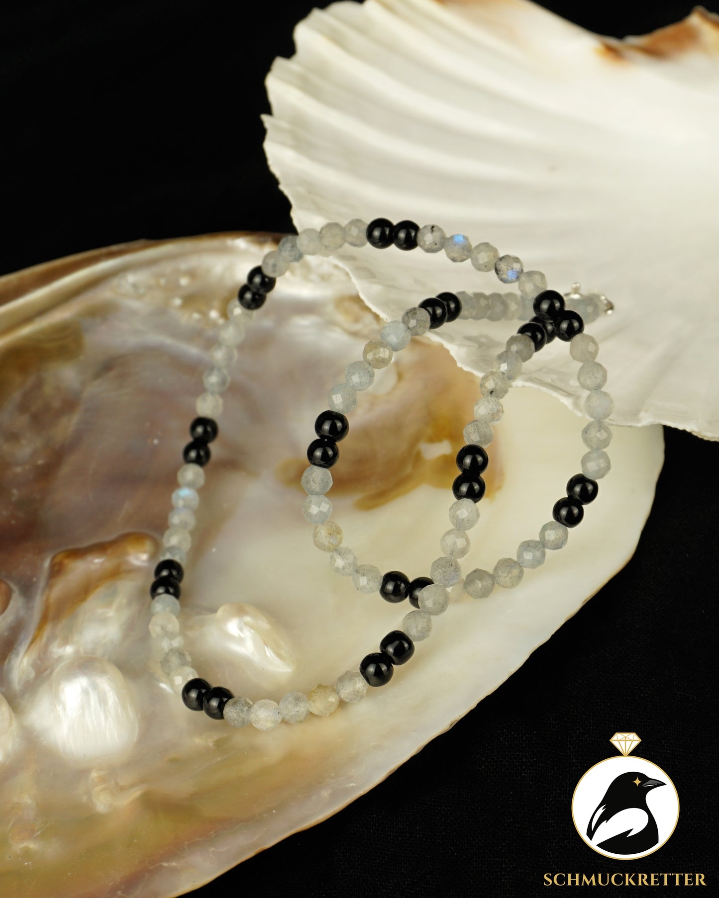 Labradorit Kette mit schwarzem Onyx und 925 Silber Verschluss