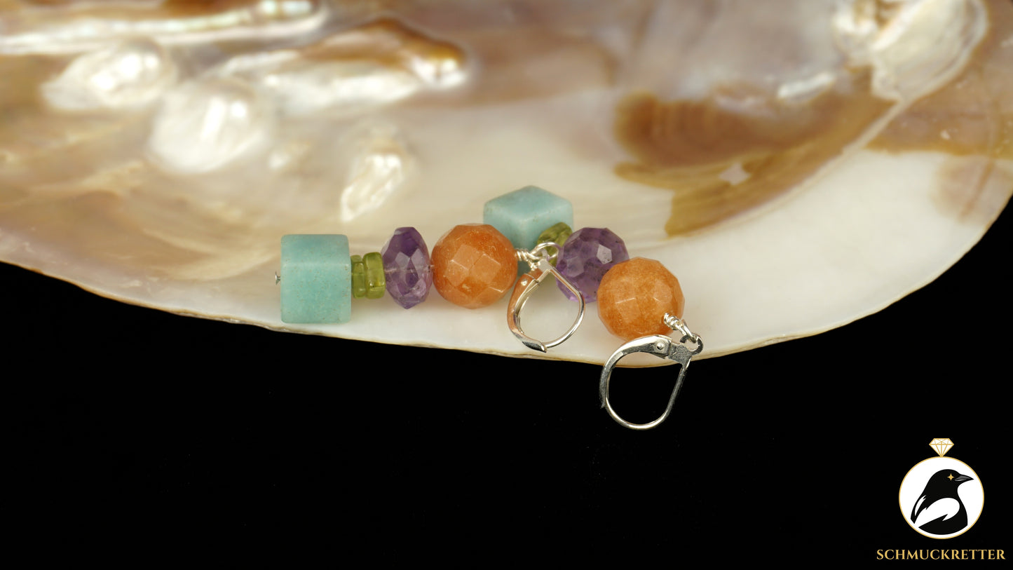 Ohrringe 'Barfuß im Juli' aus 925 Silber - mit Amazonit, Amethyst, Peridot