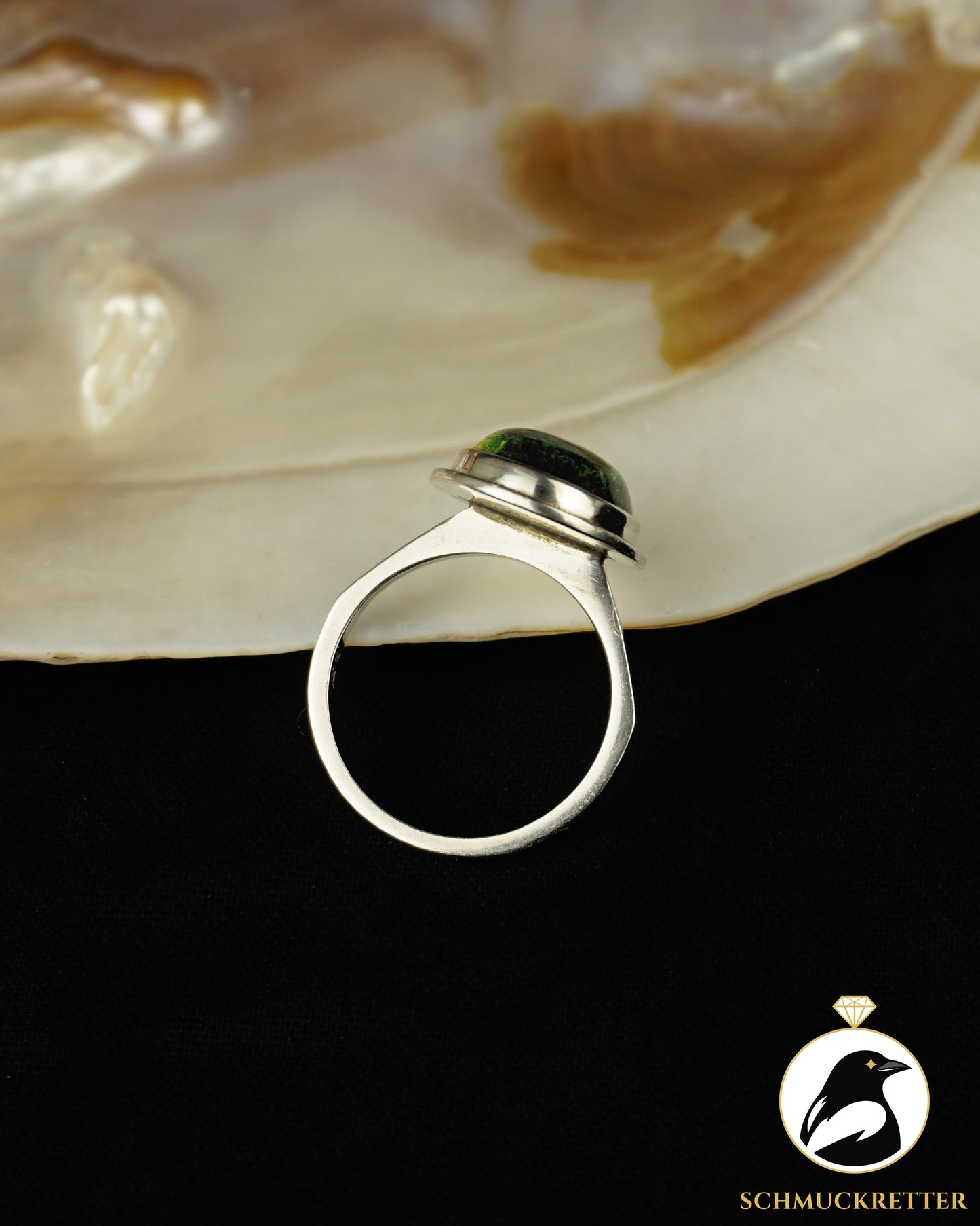 Handgearbeiteter Dark-Opal-Ring aus 925 Silber, Gr. 57