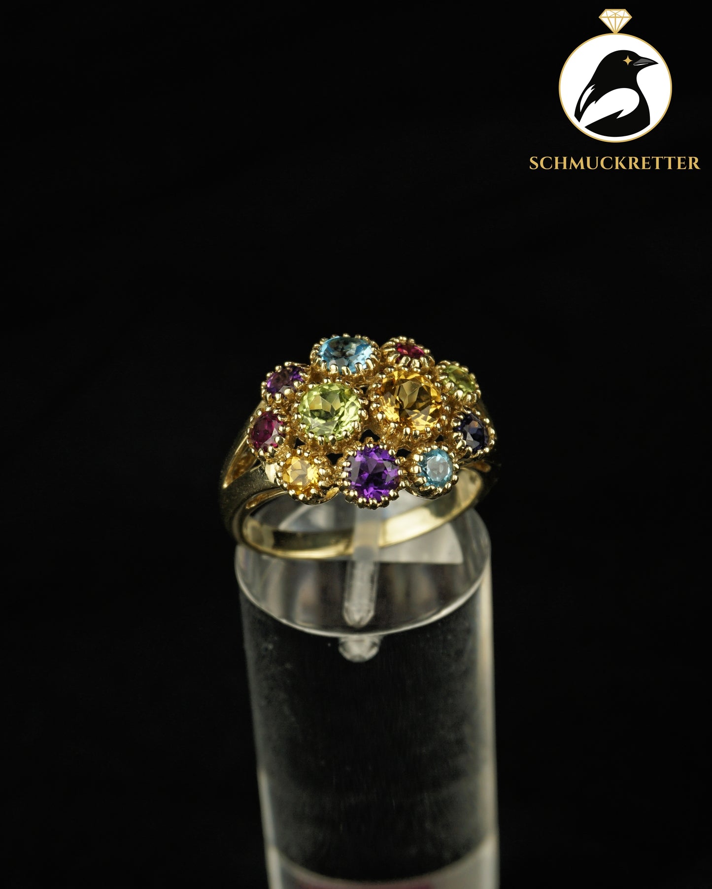 Blumenstrauß - 375 Gold Ring mit Multi-Edelsteinen, Gr. 57