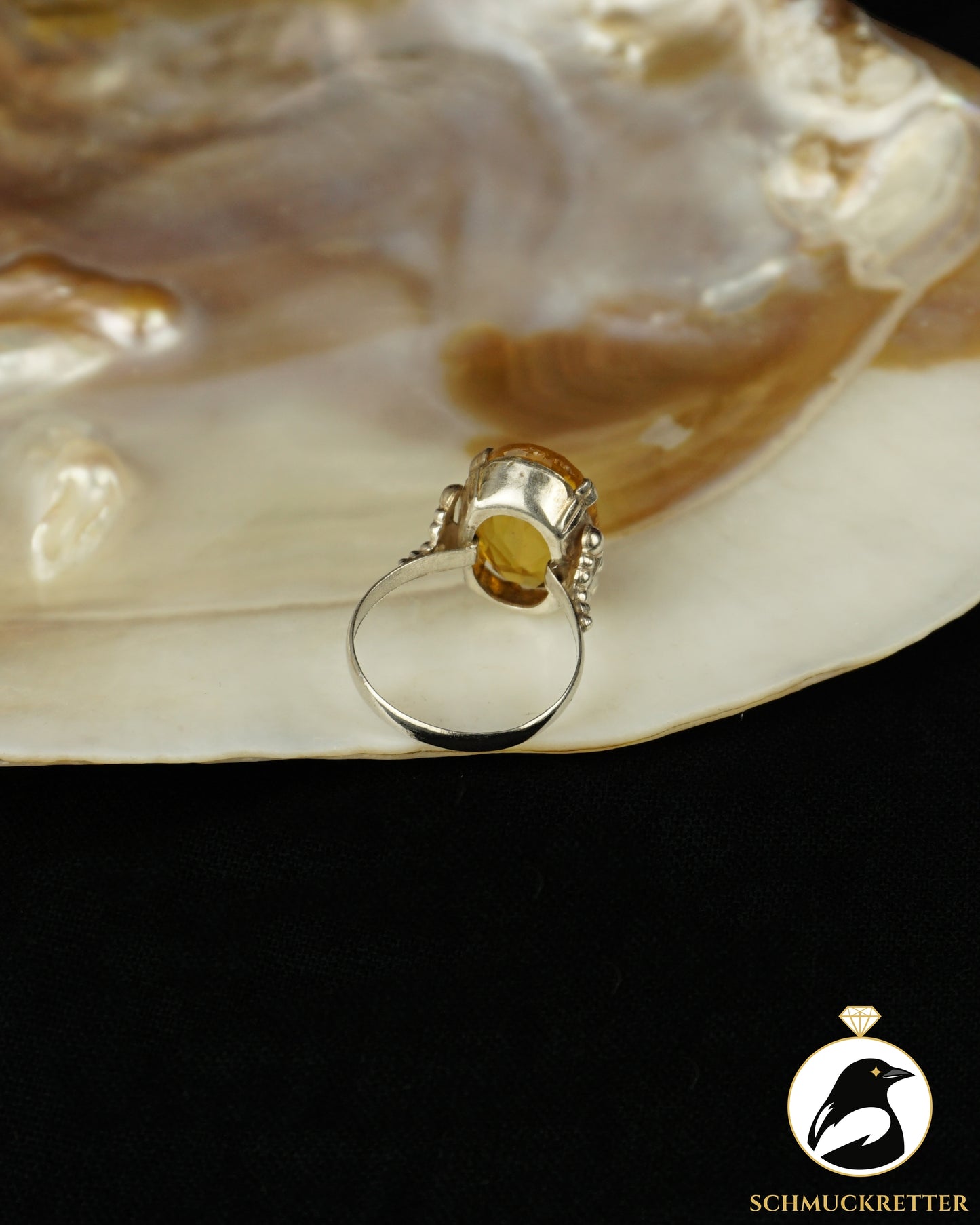 800 Silberring mit gelbem Glas | ca. 1940–1950, Gr. 48 & 56