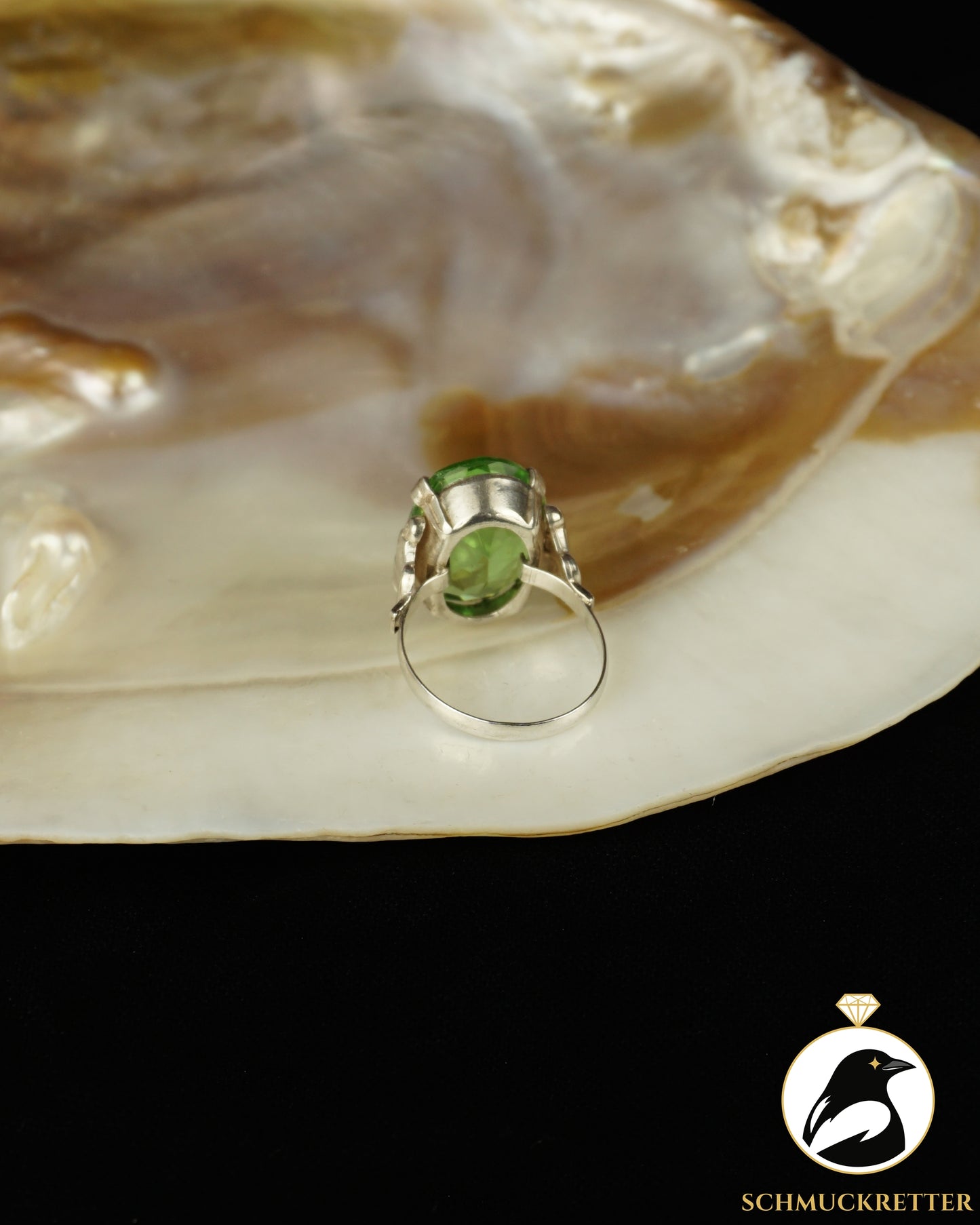 800 Silberring mit grünem Glas | ca. 1940–1950, Gr. 45, 48, 49 & 55