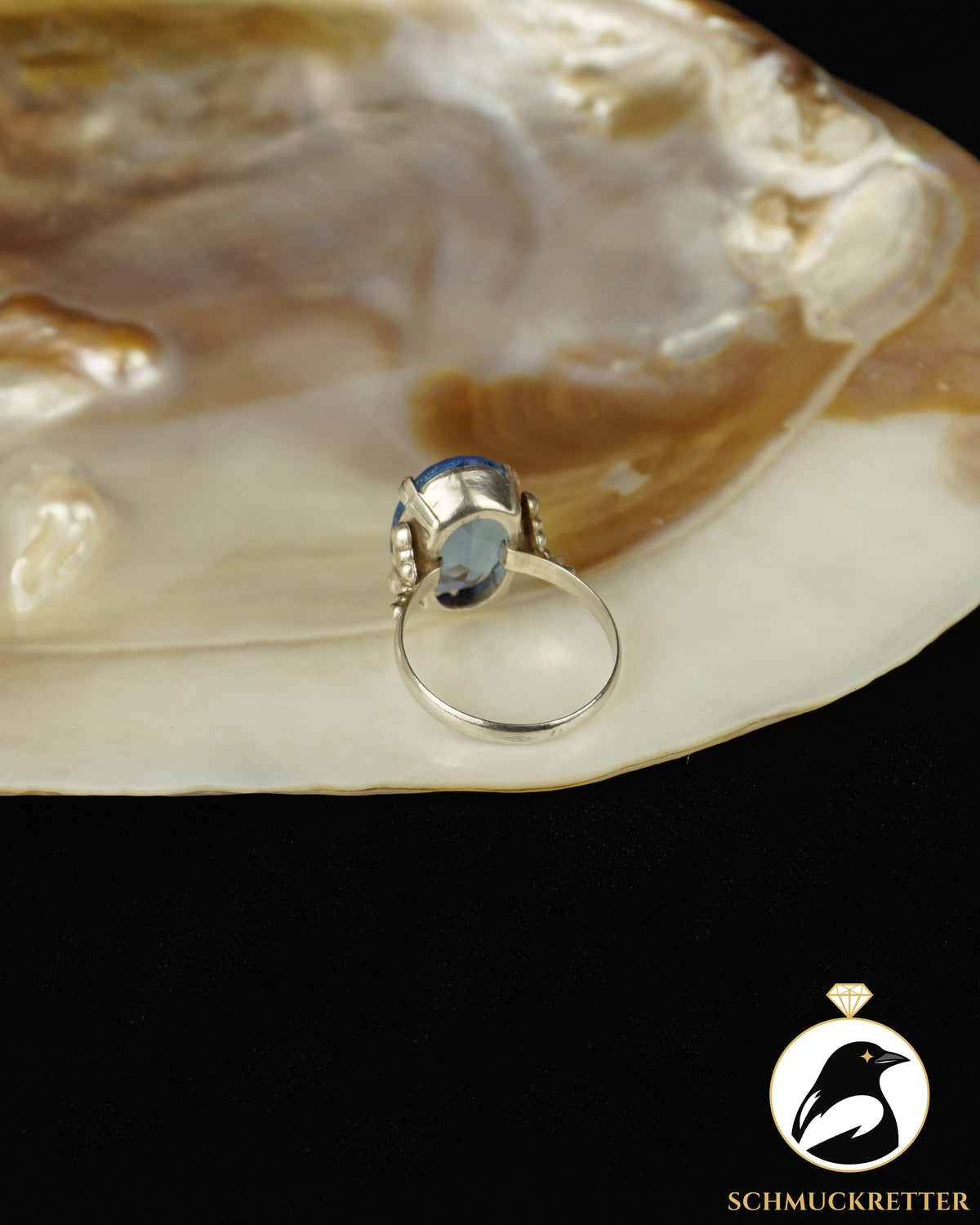 800 Silberring mit blauem Glas | ca. 1940–1950, Gr. 47