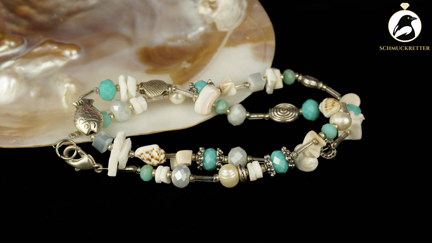 Kette 'Mermaid Trinkets' - mit Muscheln, Perlen & Glassteinen