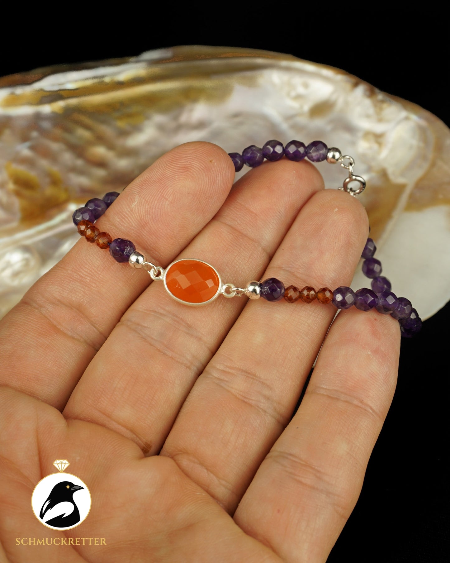 Armband | Vampirkrabbe | Amethyst, Karneol, Hessonit