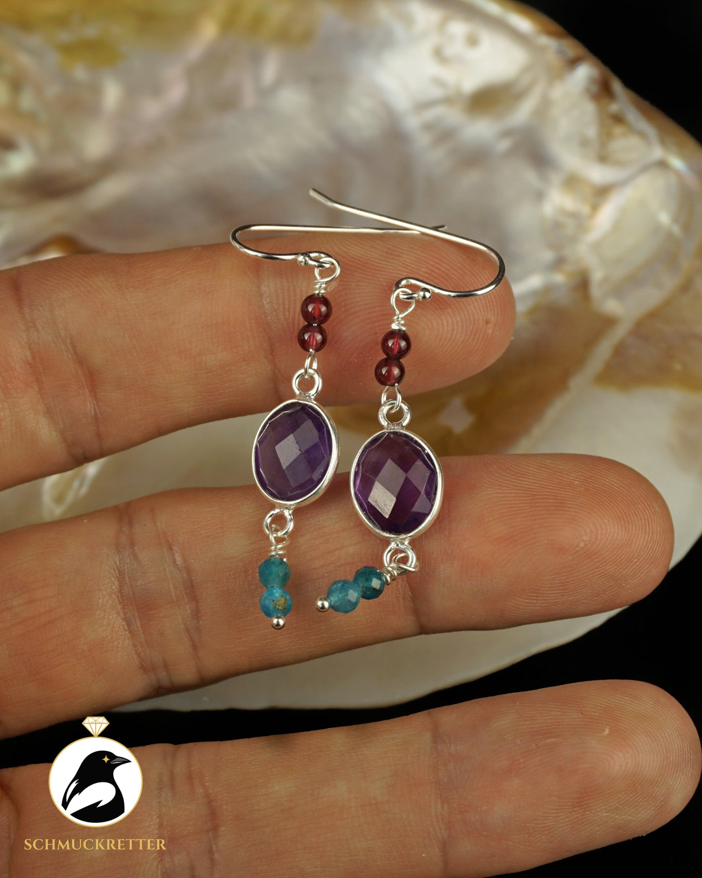 Ohrringe | Kampffisch | Amethyst, Apatit & Granat
