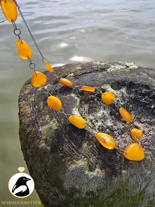 Versilberte Kette mit Butterscotch Bernsteinen, Vintage, SALE
