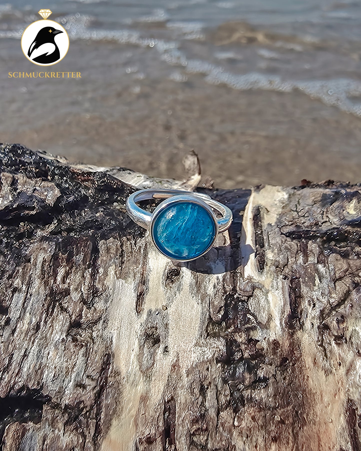 Apatit Ring aus 925 Silber, verstellbar