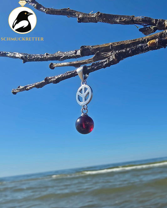 Peace Anhänger mit Granat aus 925 Silber