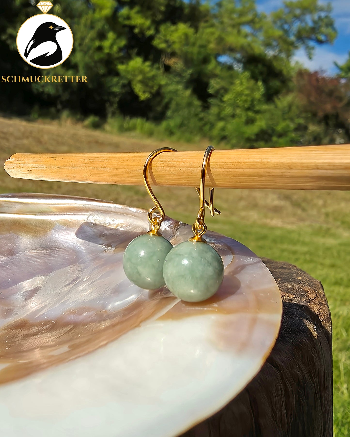 Ohrringe mit grüner Jade - vergoldetes 925 Silber