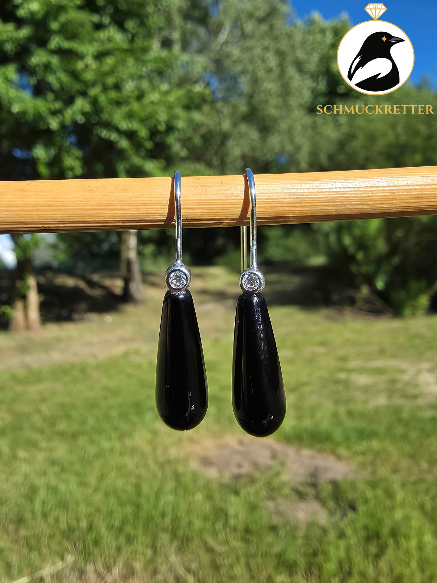 Schwarze Onyx Ohrringe mit Zirkonia - 925 Silber