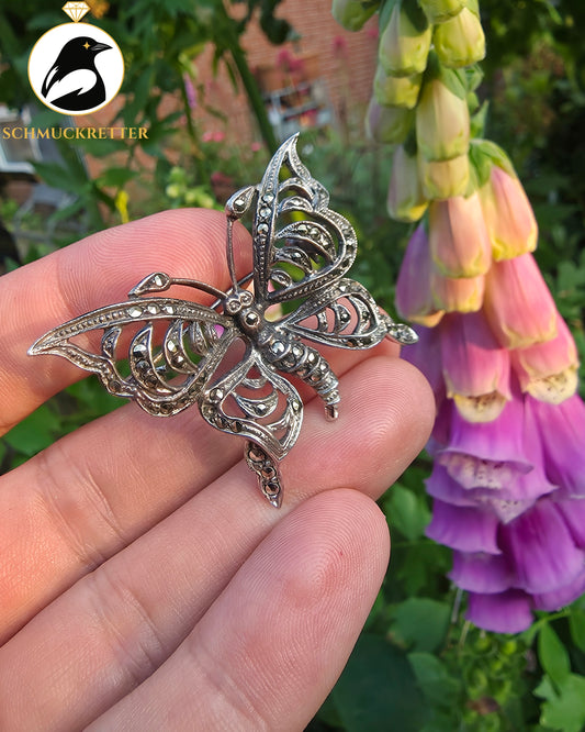 Schmetterling Brosche aus 935 Silber mit Markasiten