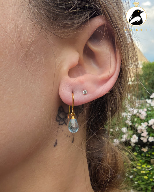 Facettierte Blautopas Tropfenohrringe -  925 Silber