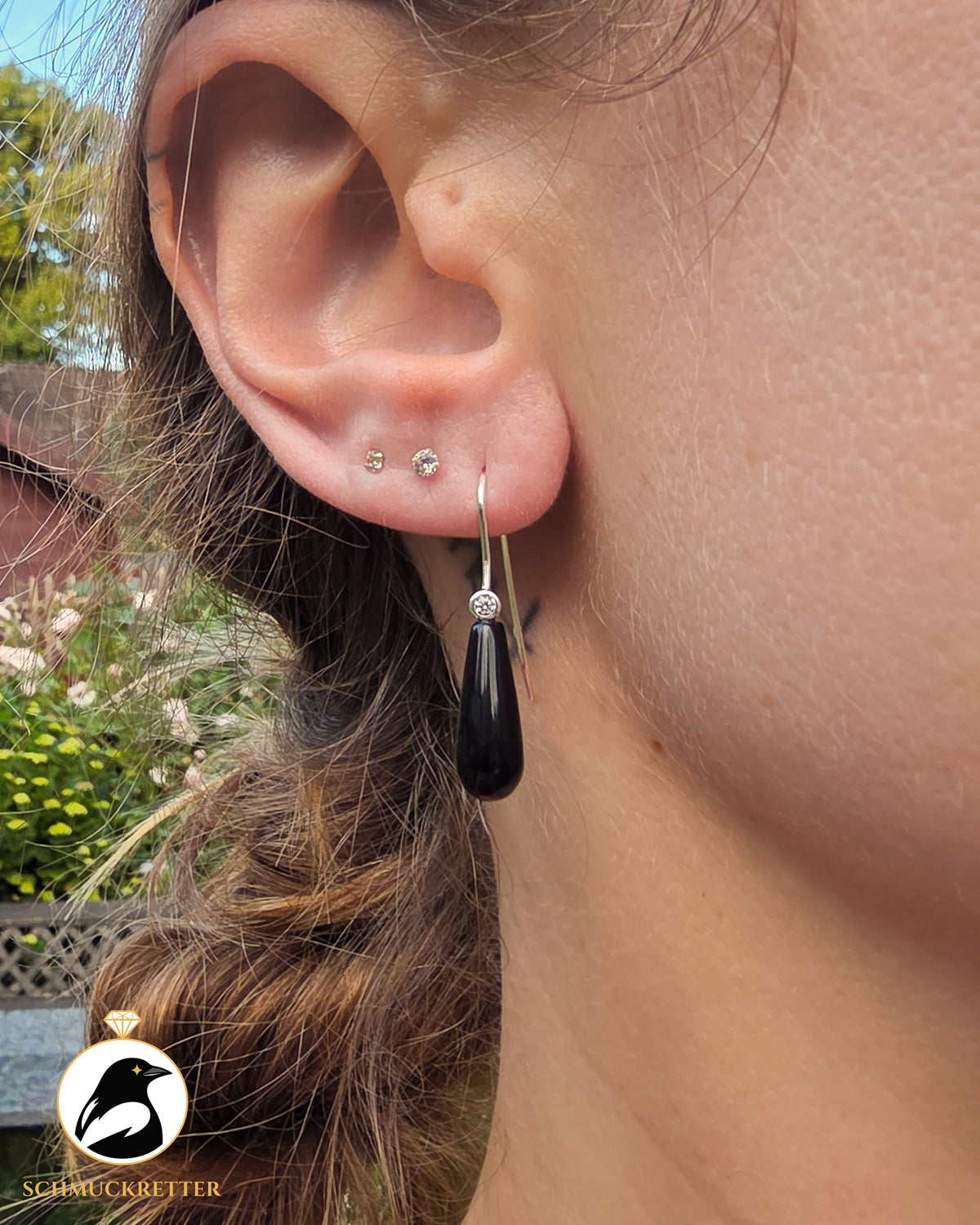 Schwarze Onyx Ohrringe mit Zirkonia - 925 Silber