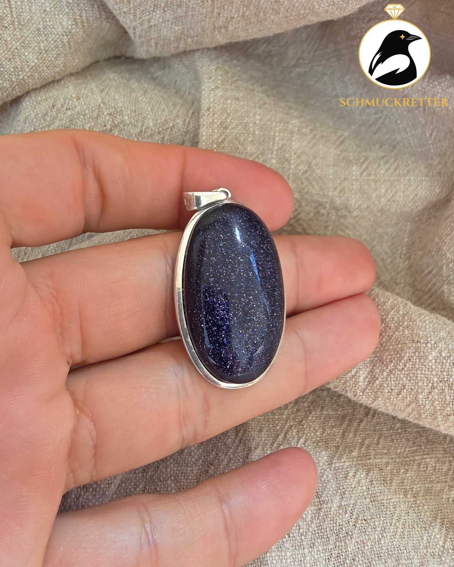 Großer 925 Silber Anhänger mit glitzerndem Blaufluss