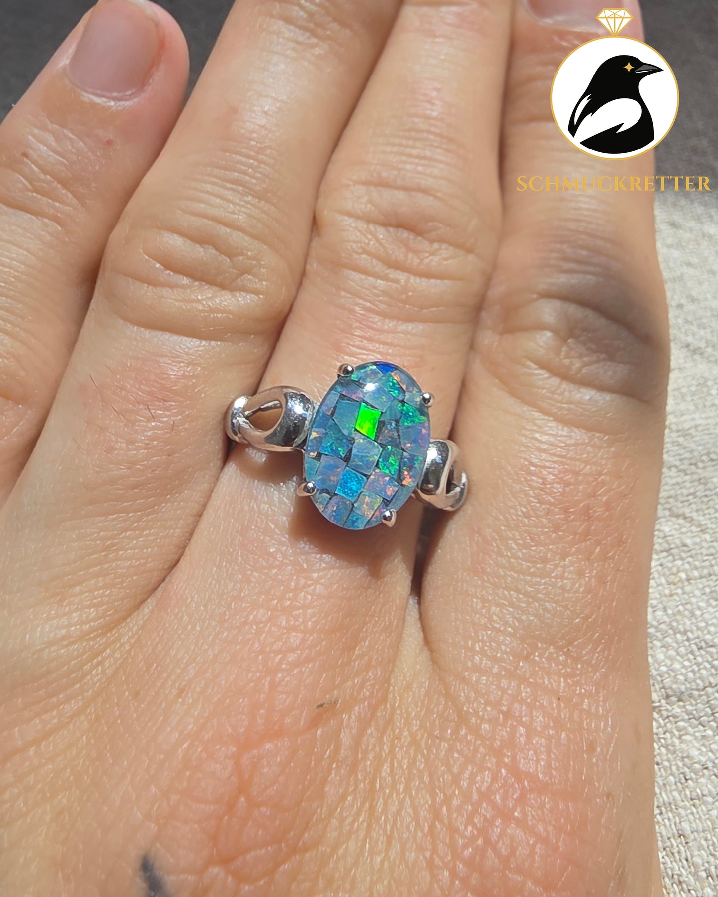 Ring mit Mosaikopal aus 925 Silber, Gr. 60