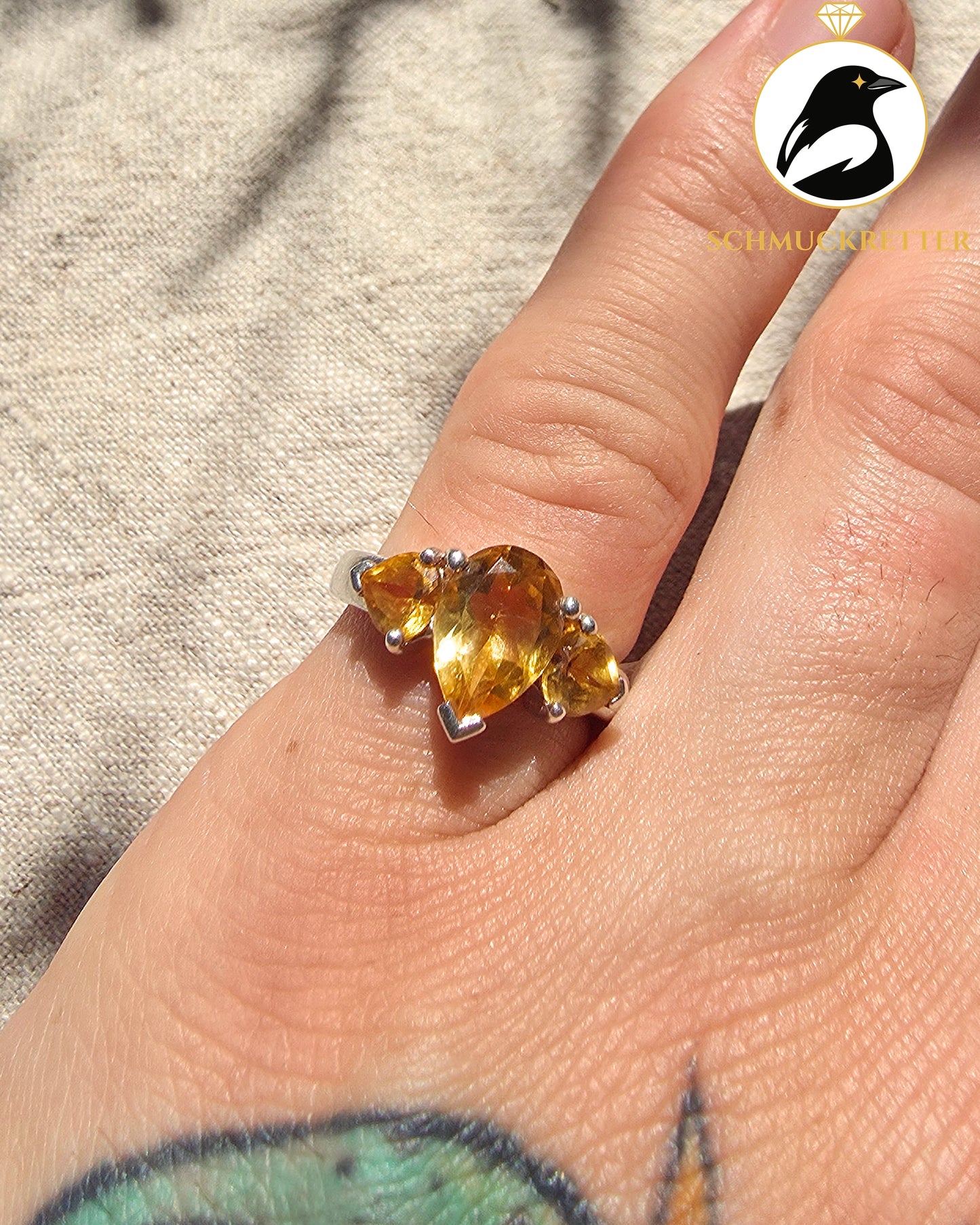 Ring mit drei Citrinen aus 925 Silber, Gr. 53
