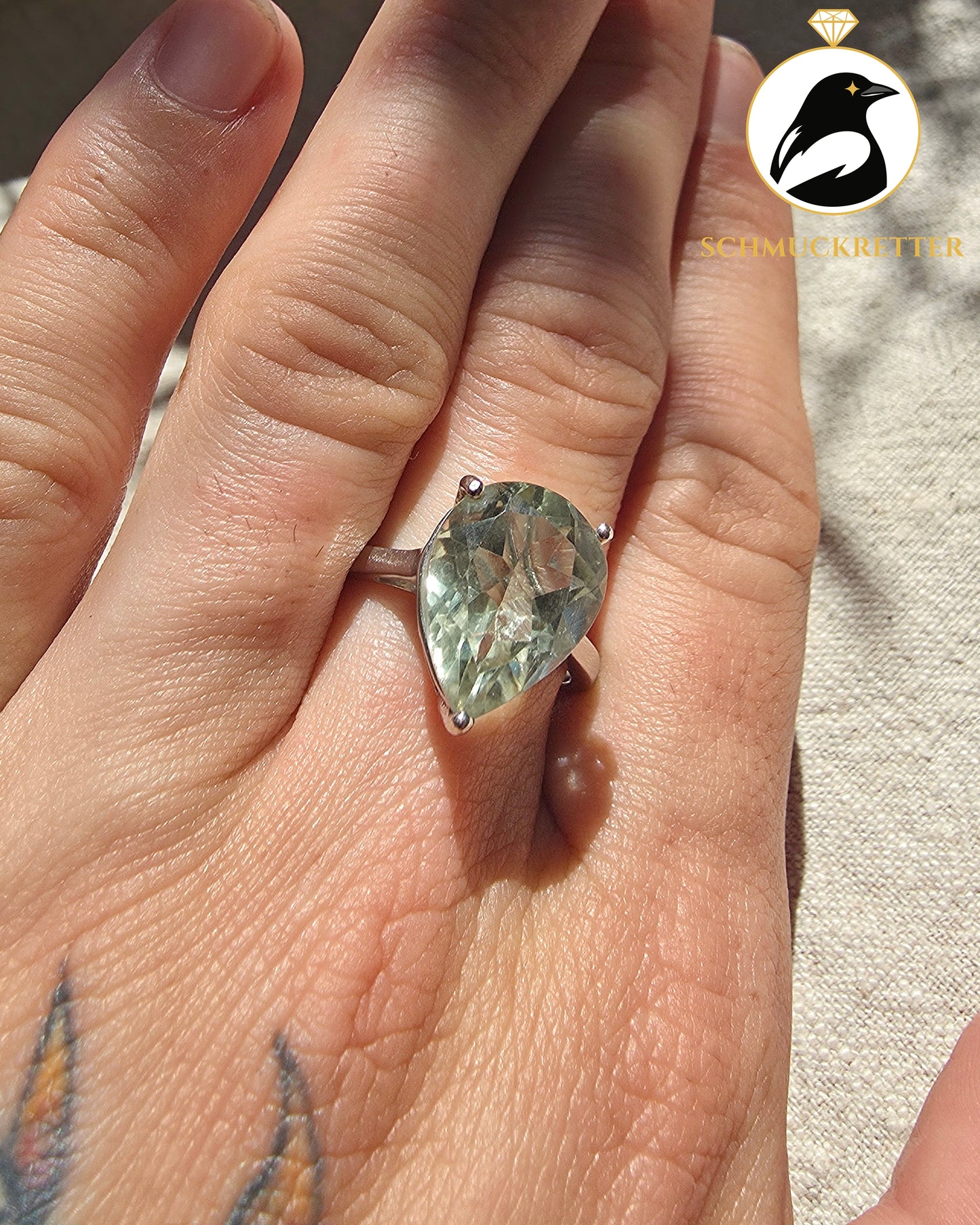 Ring mit hellgrünem Prasiolith aus 925 Silber, Gr. 63