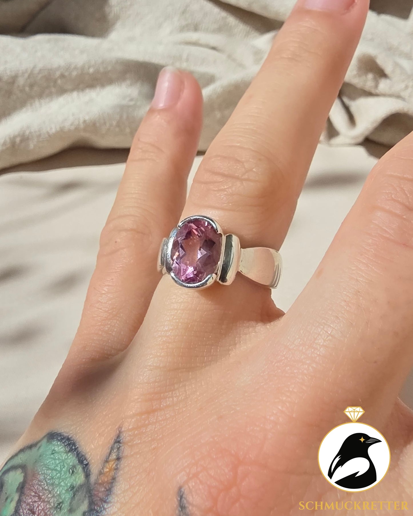 925 Silber Ring mit rosafarbenem Topas, Gr. 57