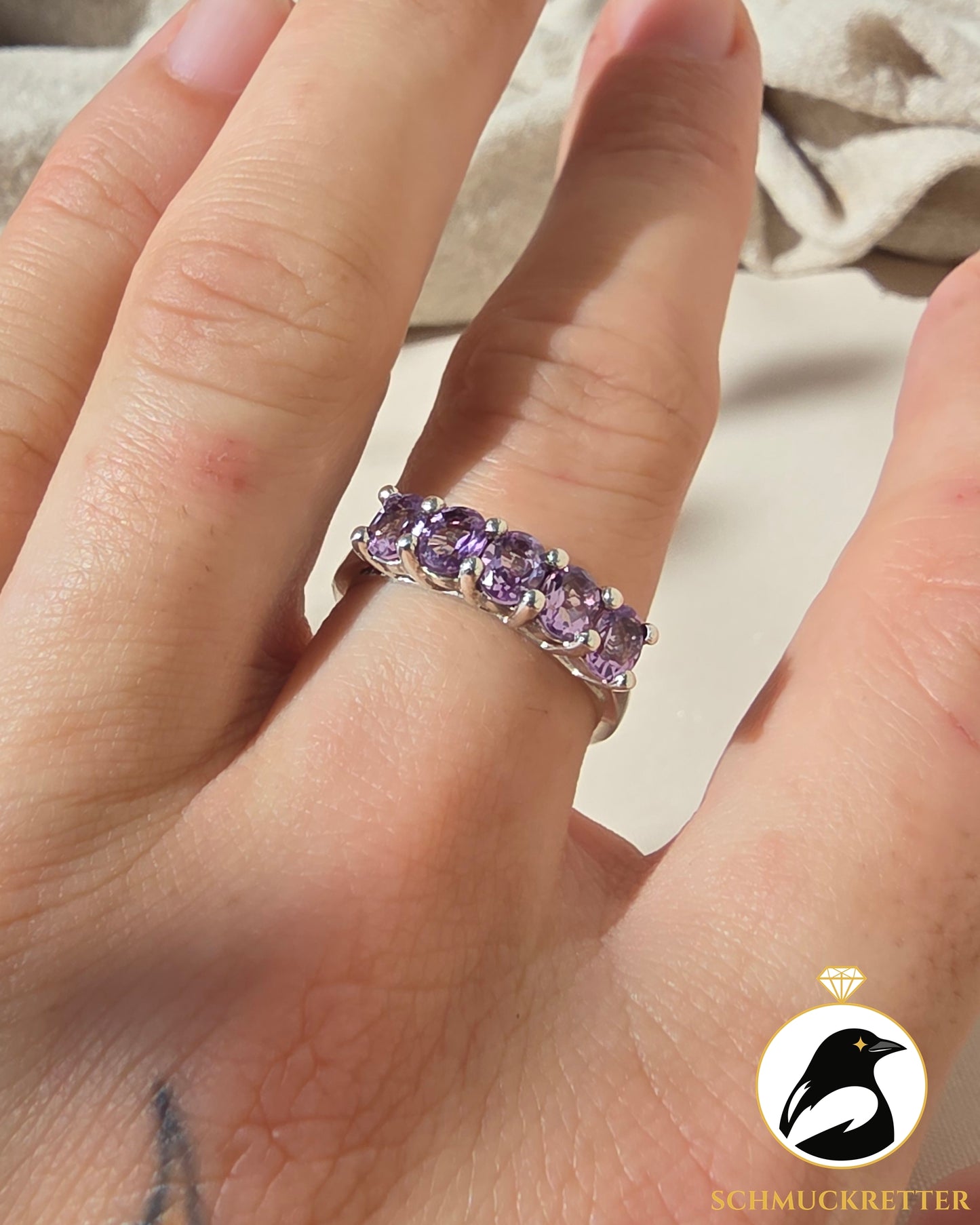 925 Silber Halbmemory Ring mit Amethyst, Gr. 57 & 60