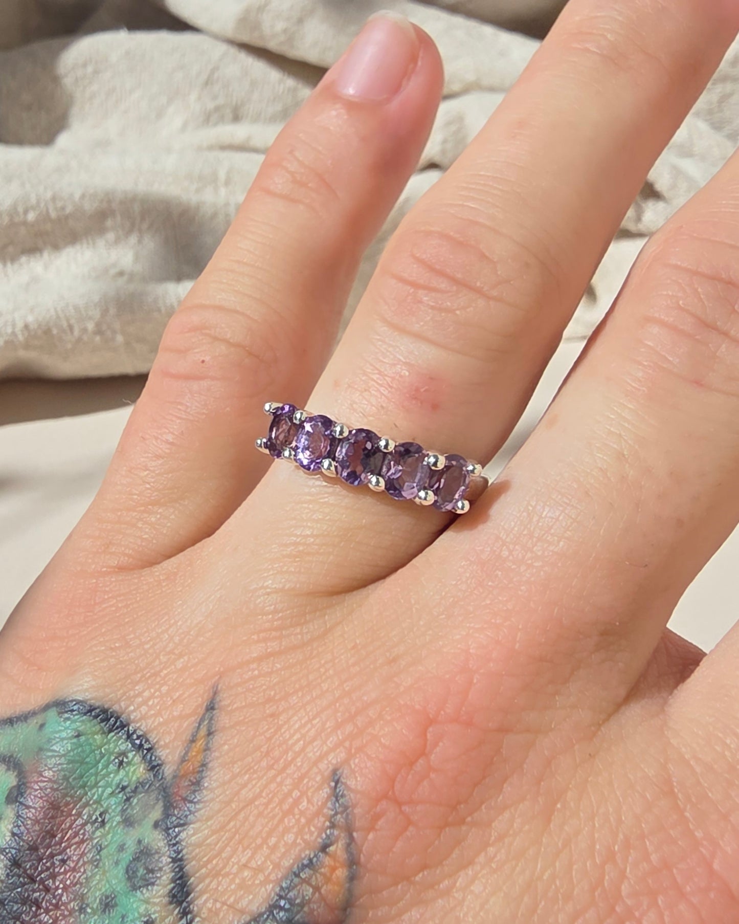 925 Silber Halbmemory Ring mit Amethyst, Gr. 57 & 60