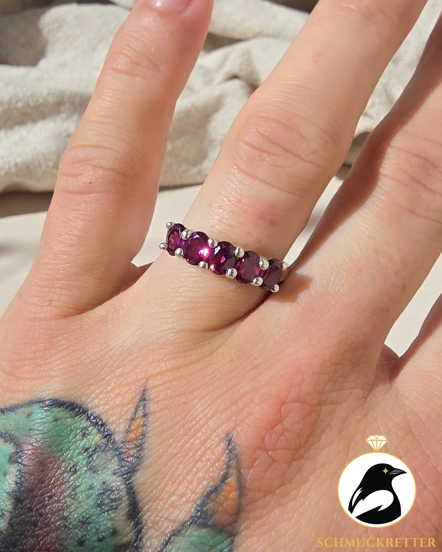 925 Silber Halbmemory Ring mit Rhodolith-Granat, Gr. 57 & 60