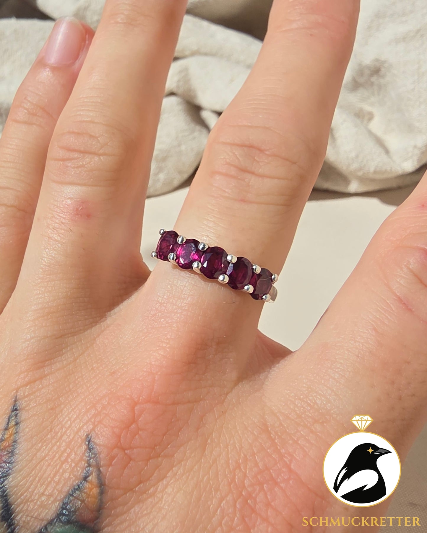 925 Silber Halbmemory Ring mit Rhodolith-Granat, Gr. 57 & 60