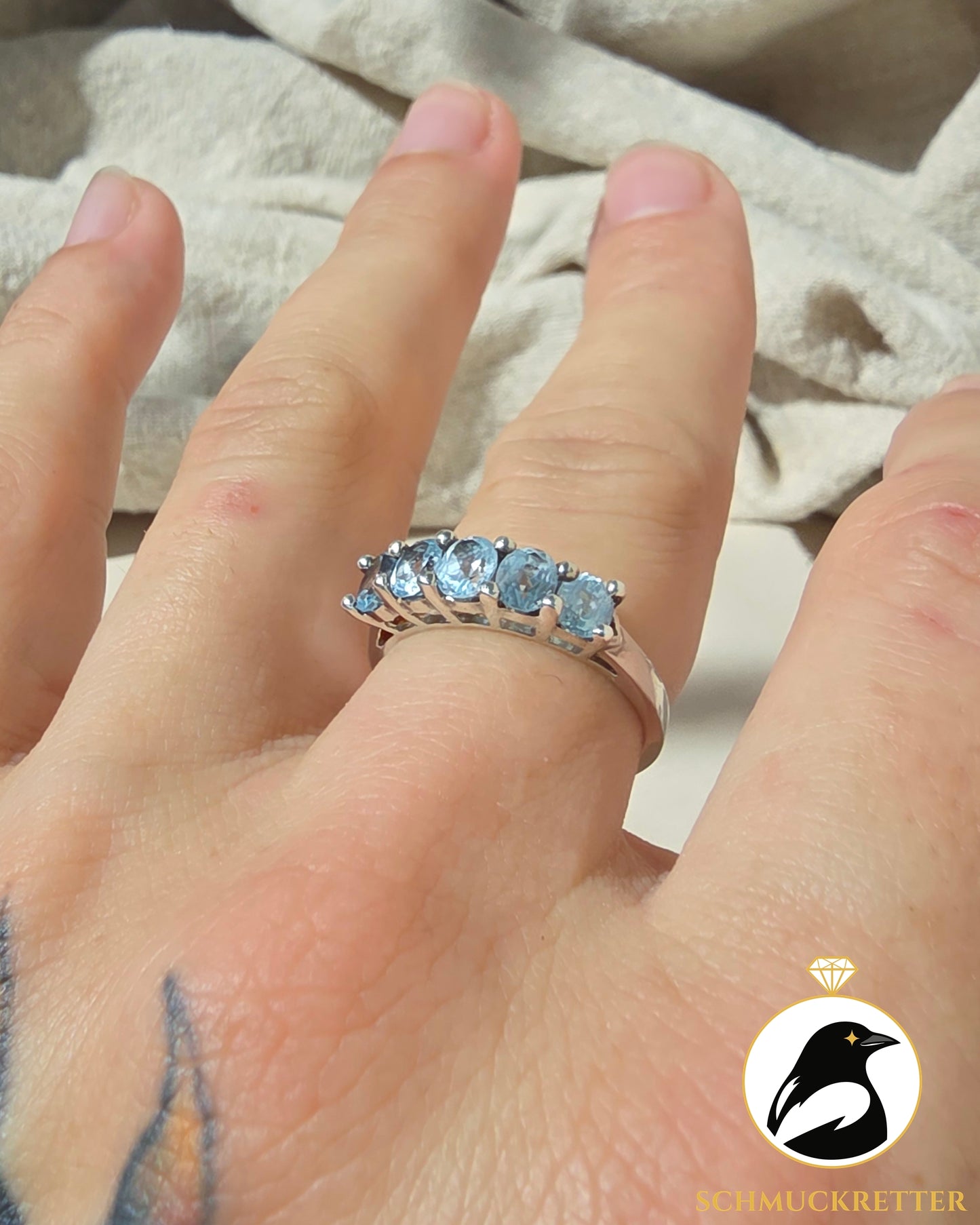 925 Silber Halbmemory Ring mit Blautopas, Gr. 56 & 60