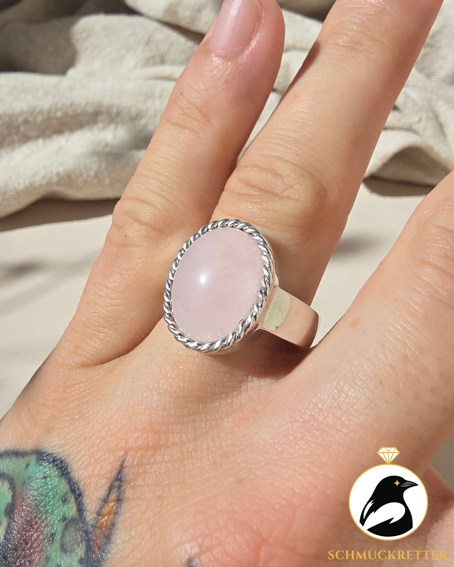 925 Silber Ring mit Rosenquarz von La Luna, Gr. 57