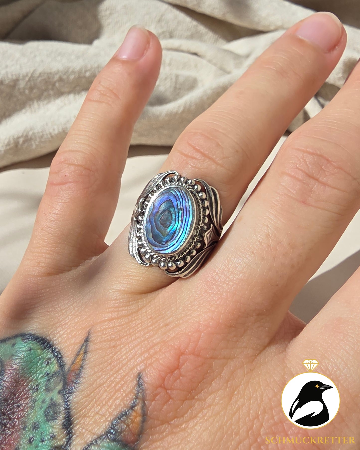 925 Silber Ring mit Abalone Perlmutt, Gr. 57