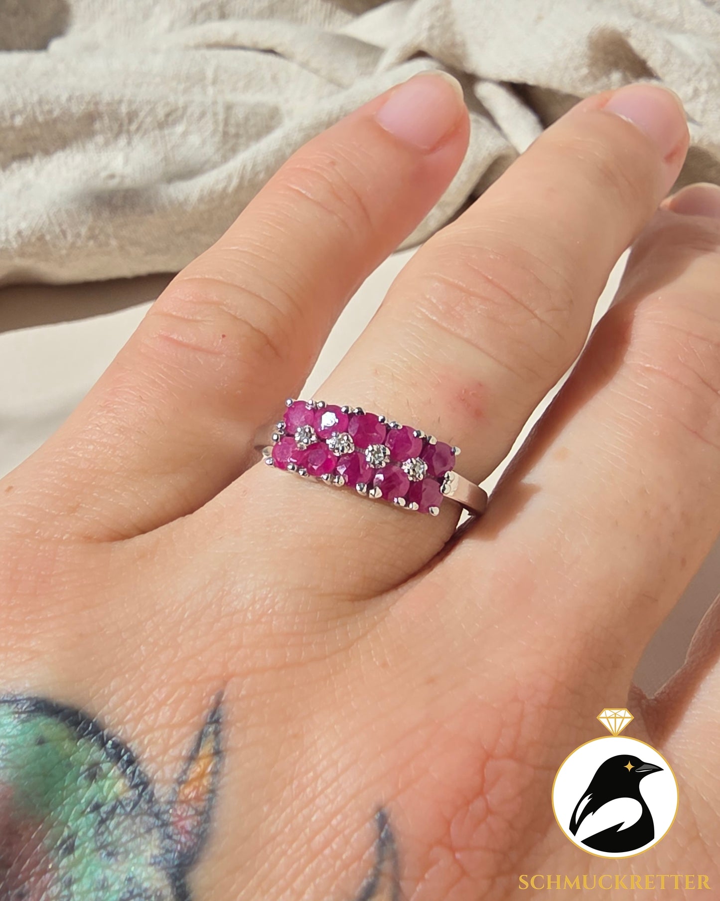 925 Silber Ring mit Rubin & Diamant von Harry Ivens, Gr. 57