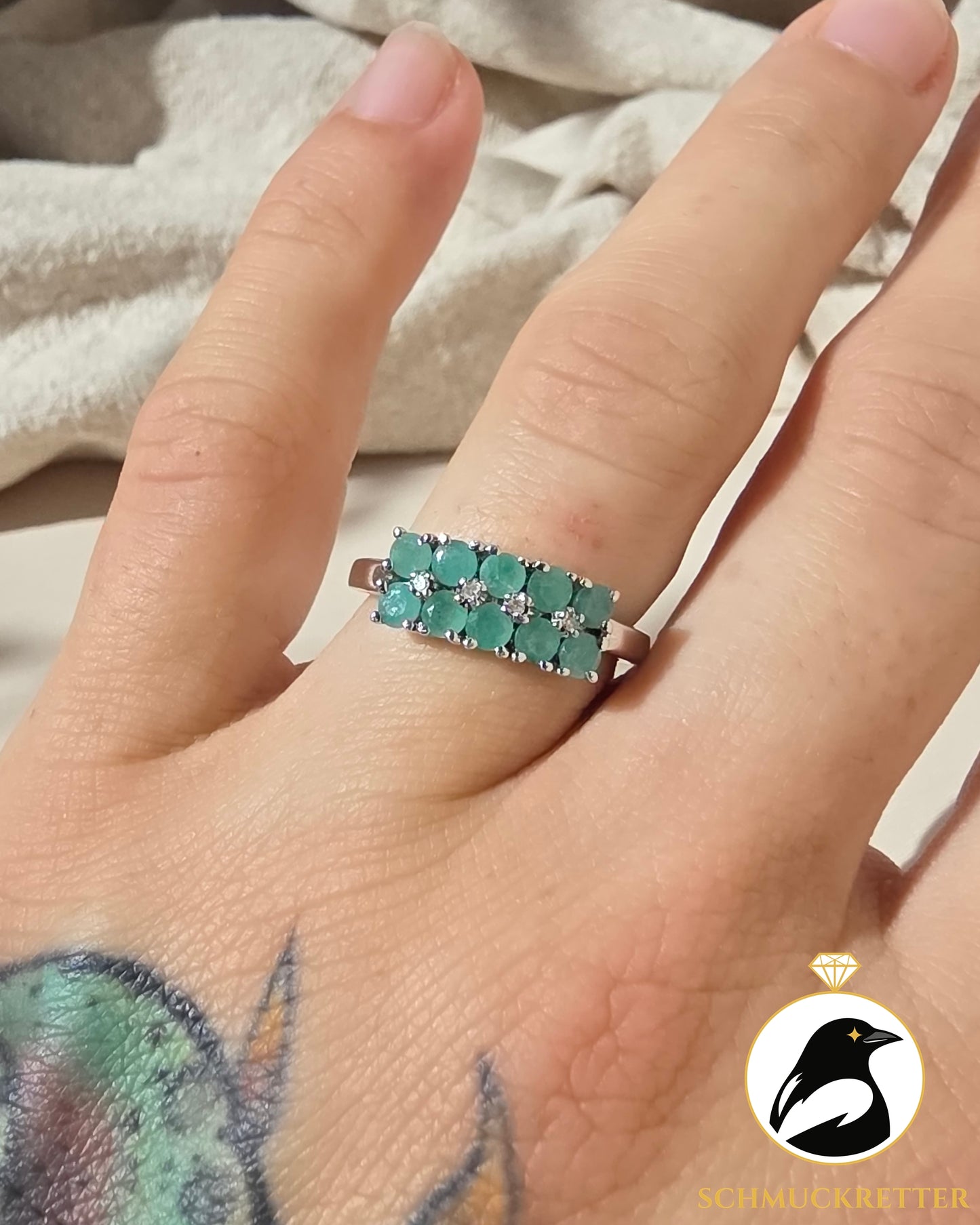 925 Silber Ring mit Smaragd & Diamant von Harry Ivens, Gr. 57