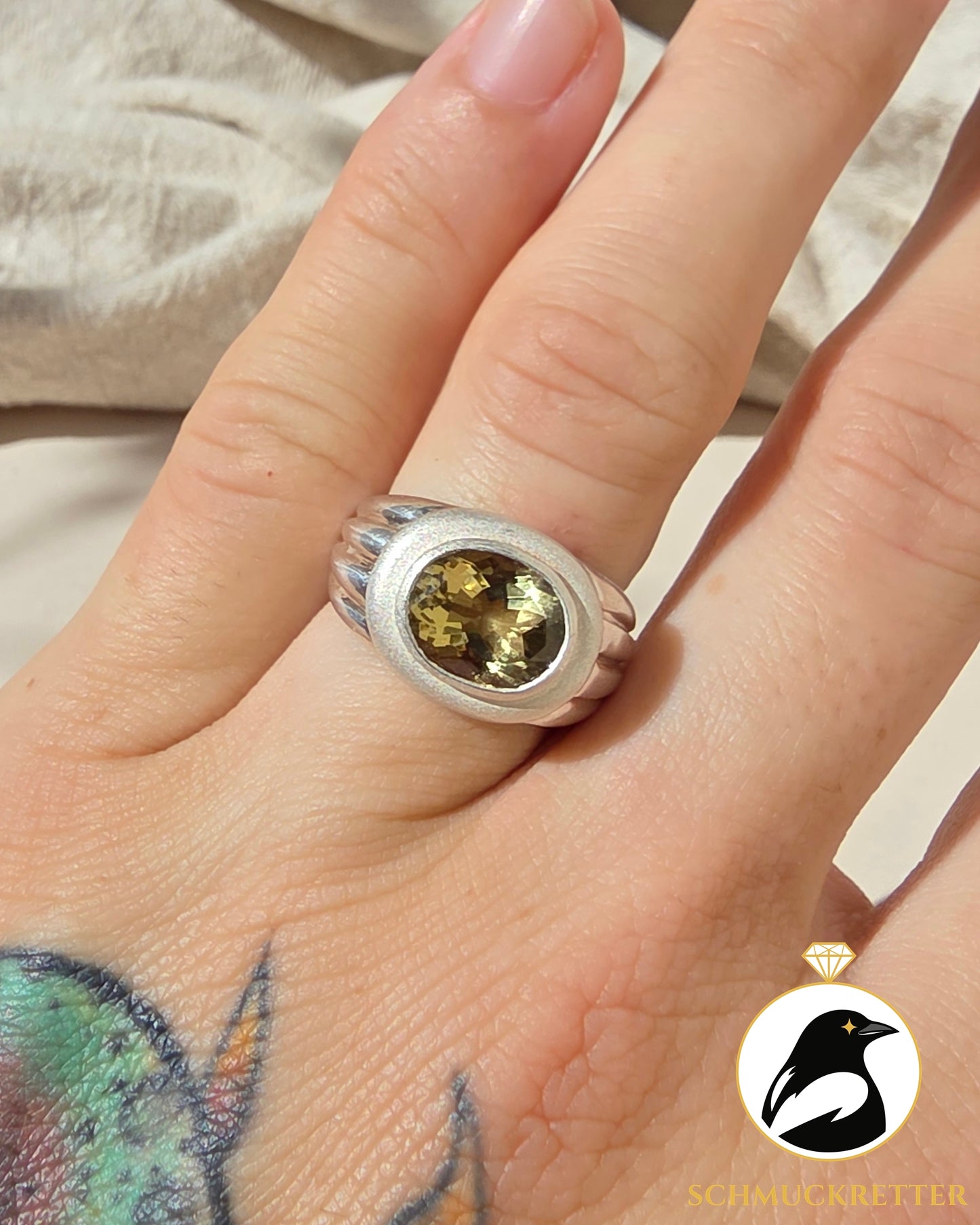 Breiter 925 Silber Ring mit Citrin, Gr. 56