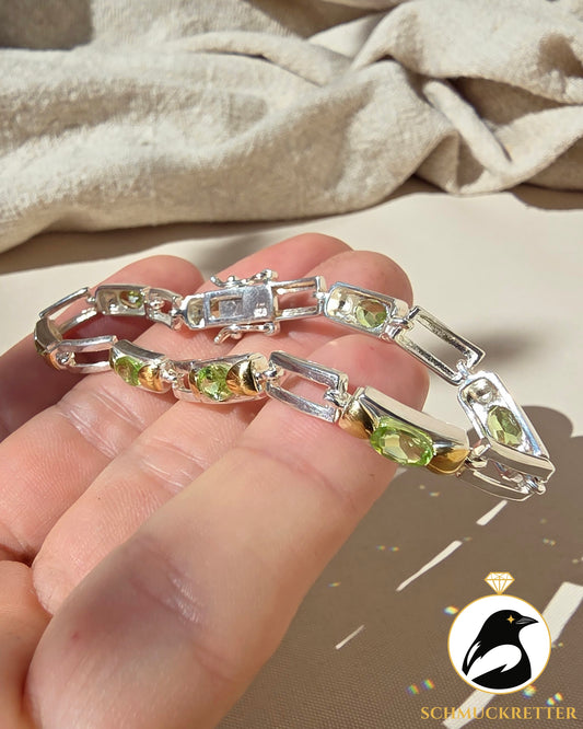 Peridot-Armband aus 925 Silber mit vergoldeten Elementen